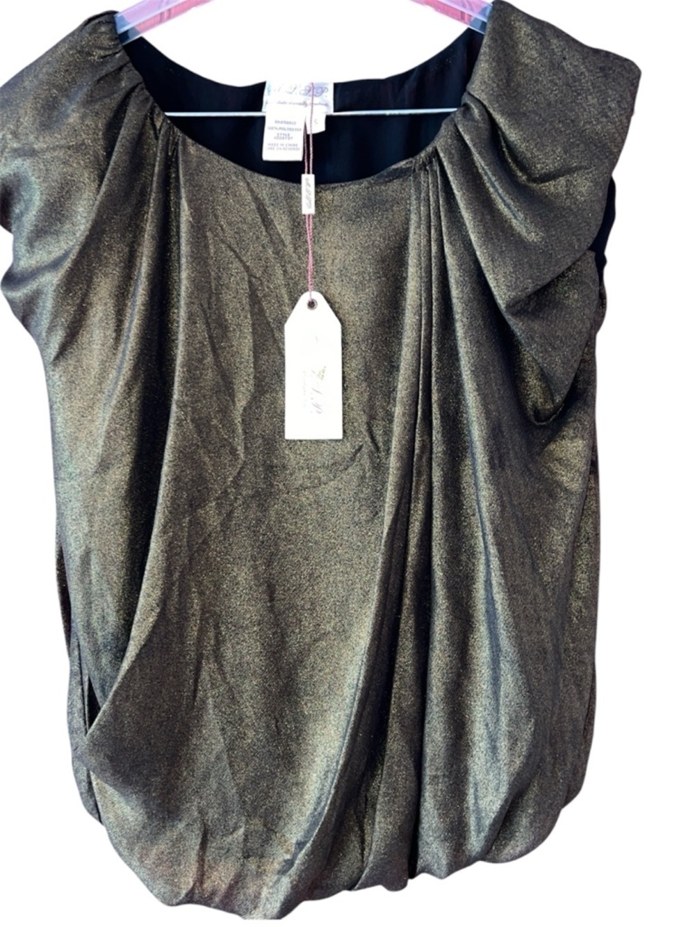 Shimmery Green-Goldish Draped Cap Sleeve Women's Top S